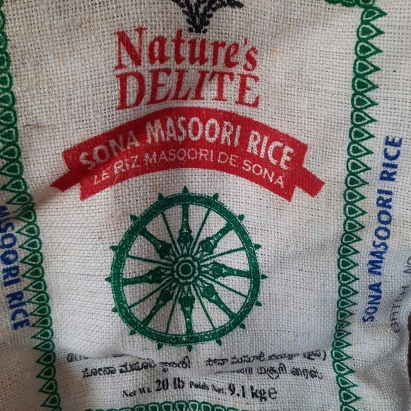 Nature's Delite Sona Masoori Rice 20lb top handle woven reusable rice tote bag - Picture 5 of 7